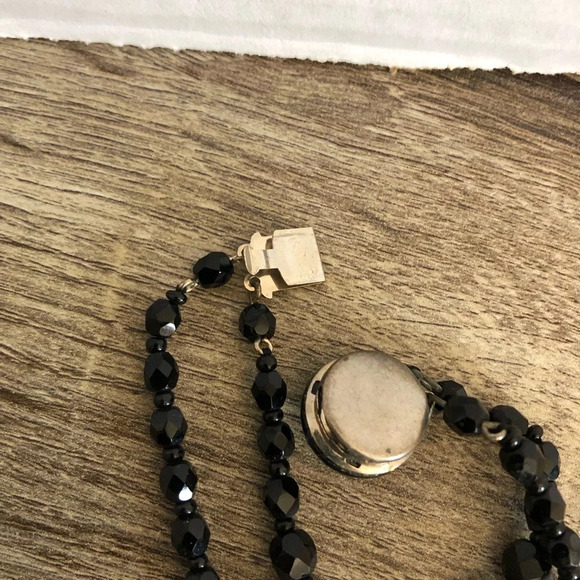 Vtg Black Faceted Glass Beaded Necklace - Picture 6 of 13